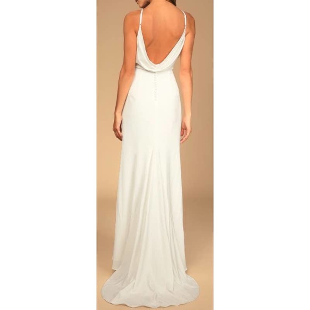 LULU'S M Eternal Promise Ivory Satin Cowl Back Sleeveless Maxi Dress B141